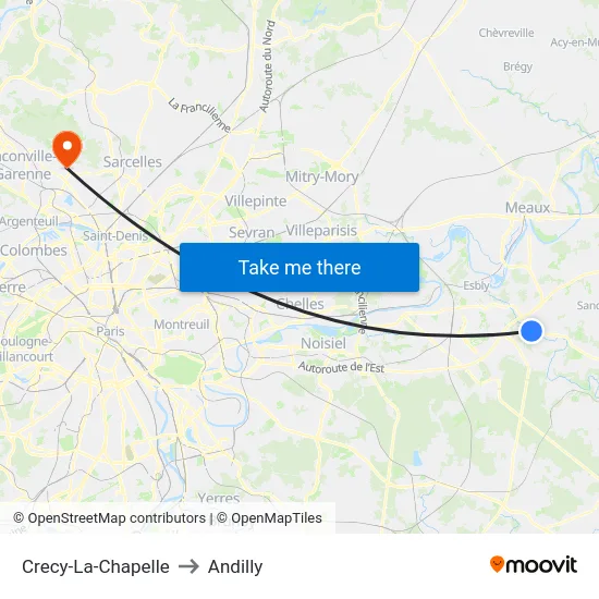 Crecy-La-Chapelle to Andilly map