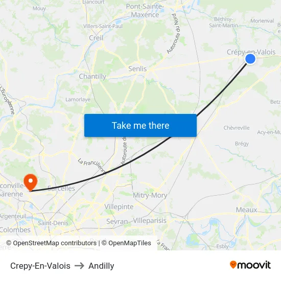 Crepy-En-Valois to Andilly map