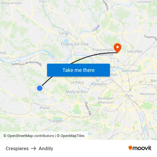 Crespieres to Andilly map