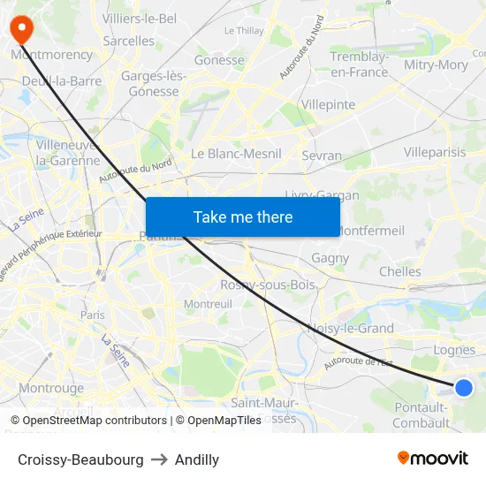 Croissy-Beaubourg to Andilly map