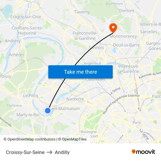Croissy-Sur-Seine to Andilly map