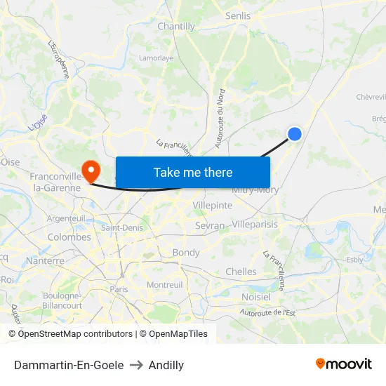 Dammartin-En-Goele to Andilly map