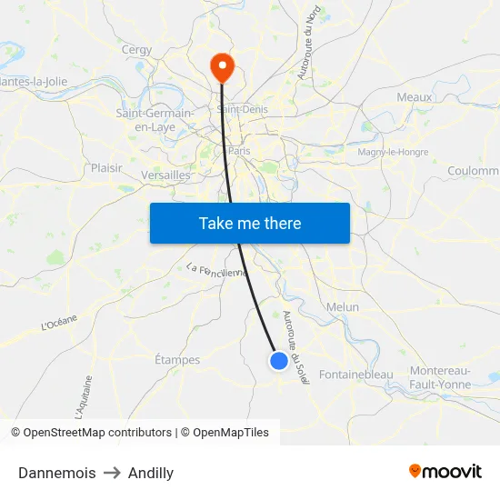Dannemois to Andilly map
