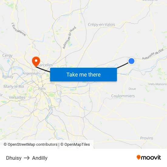Dhuisy to Andilly map