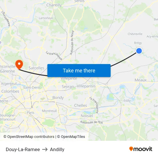 Douy-La-Ramee to Andilly map