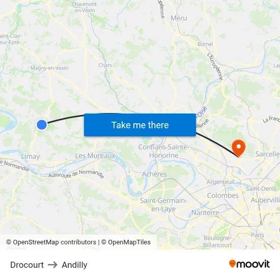 Drocourt to Andilly map