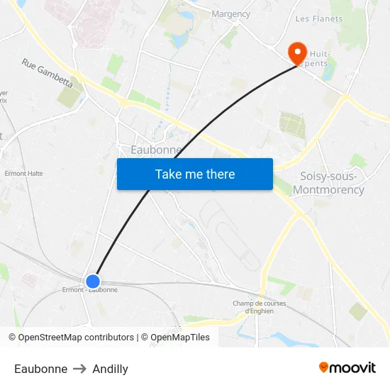 Eaubonne to Andilly map