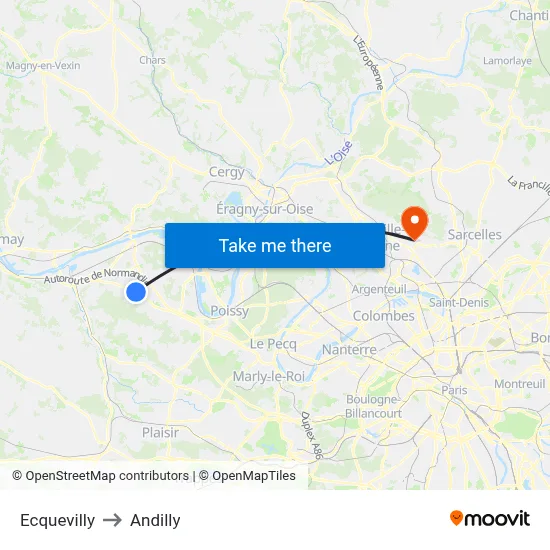 Ecquevilly to Andilly map