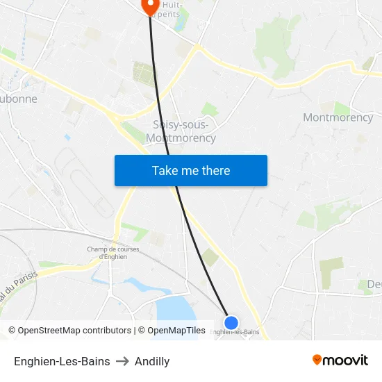 Enghien-Les-Bains to Andilly map