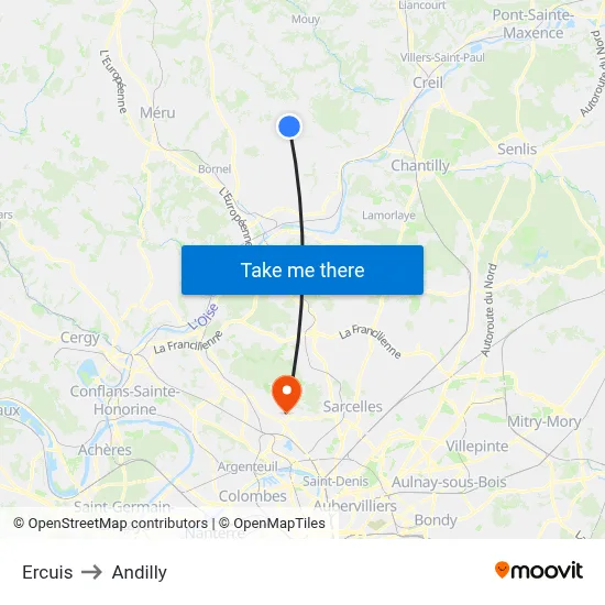 Ercuis to Andilly map