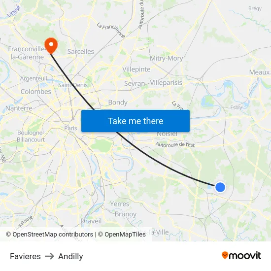 Favieres to Andilly map