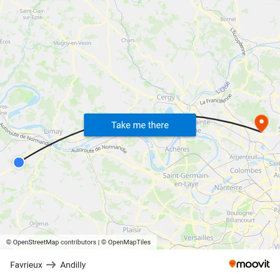 Favrieux to Andilly map