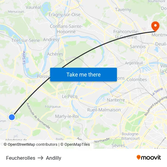 Feucherolles to Andilly map