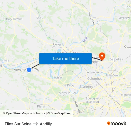 Flins-Sur-Seine to Andilly map