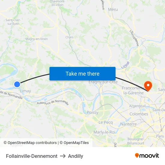 Follainville-Dennemont to Andilly map