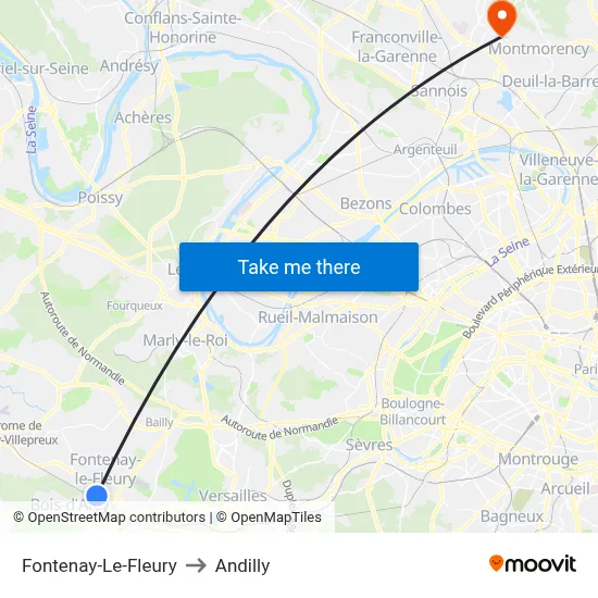 Fontenay-Le-Fleury to Andilly map