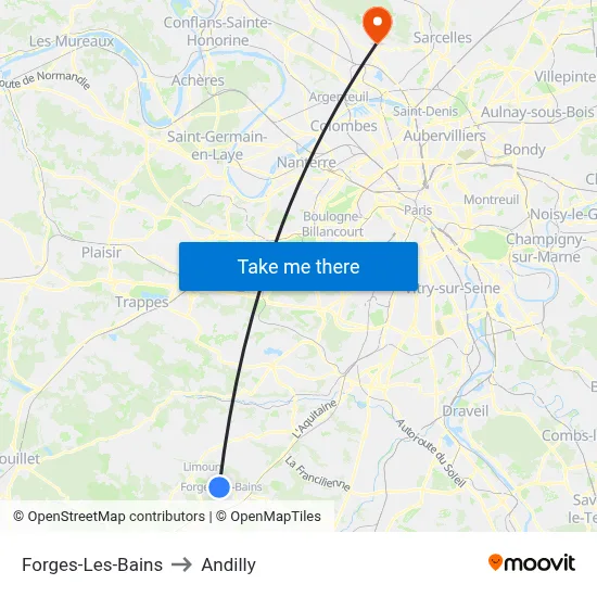 Forges-Les-Bains to Andilly map