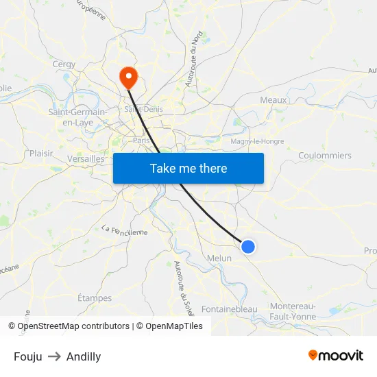 Fouju to Andilly map