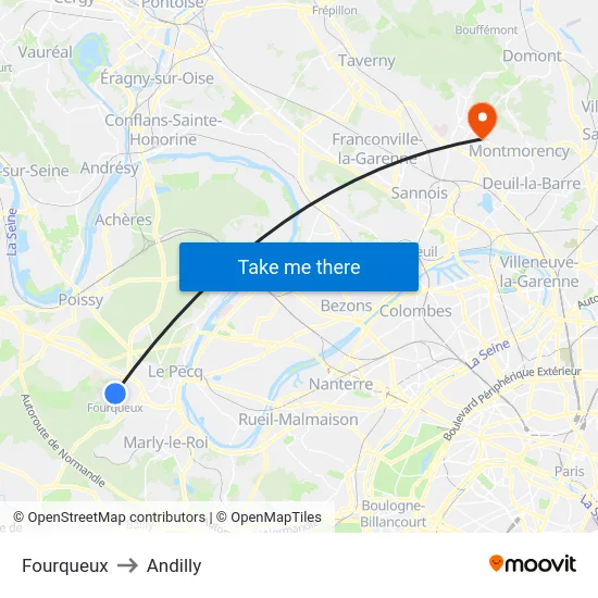 Fourqueux to Andilly map