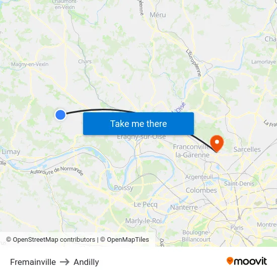 Fremainville to Andilly map