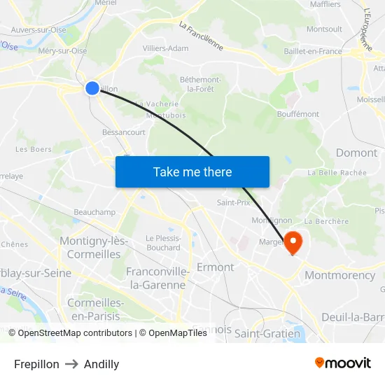 Frepillon to Andilly map