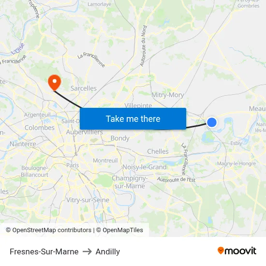 Fresnes-Sur-Marne to Andilly map