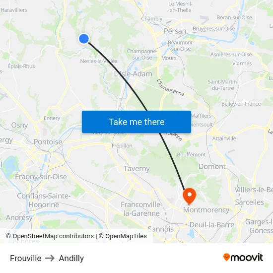 Frouville to Andilly map