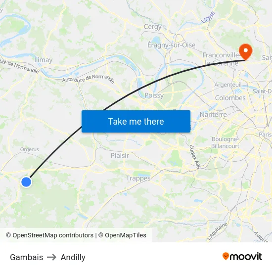 Gambais to Andilly map