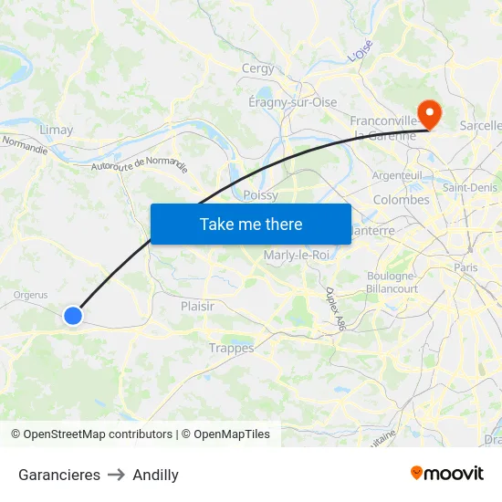 Garancieres to Andilly map