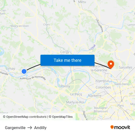 Gargenville to Andilly map