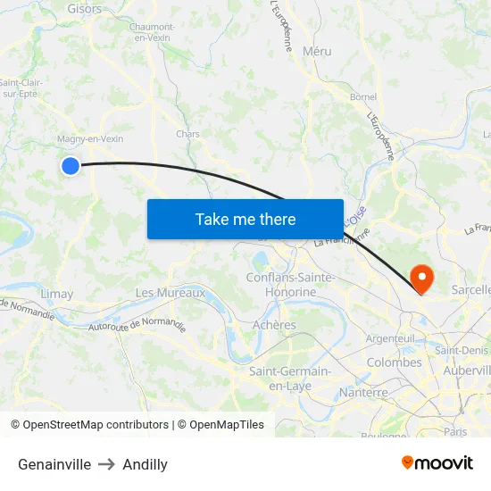 Genainville to Andilly map