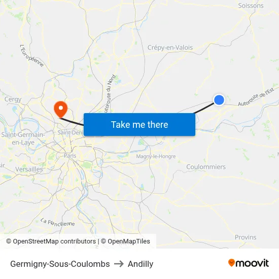 Germigny-Sous-Coulombs to Andilly map