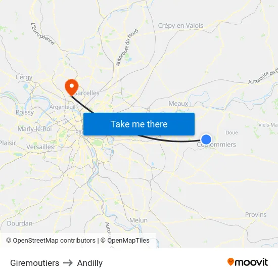 Giremoutiers to Andilly map