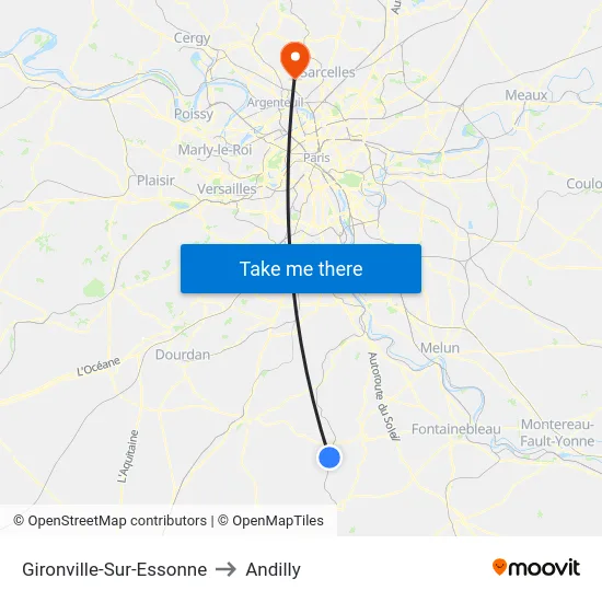 Gironville-Sur-Essonne to Andilly map