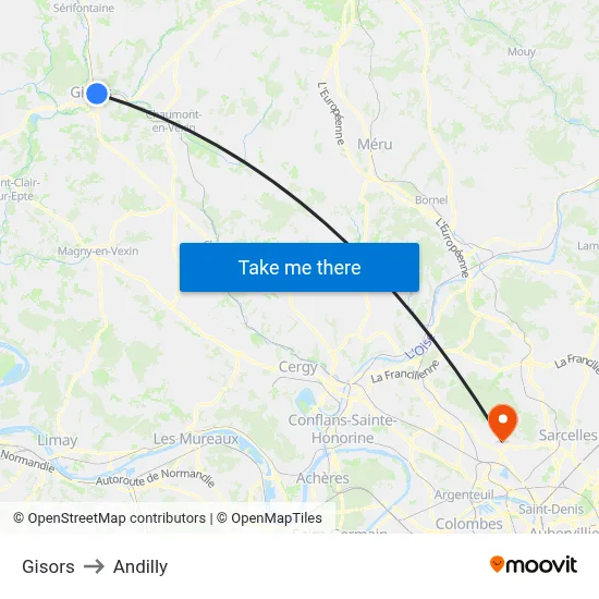 Gisors to Andilly map