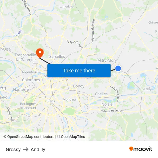 Gressy to Andilly map