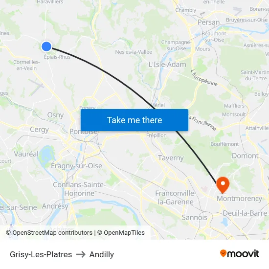 Grisy-Les-Platres to Andilly map