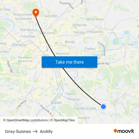 Grisy-Suisnes to Andilly map