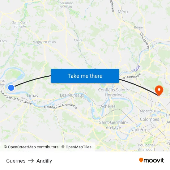 Guernes to Andilly map