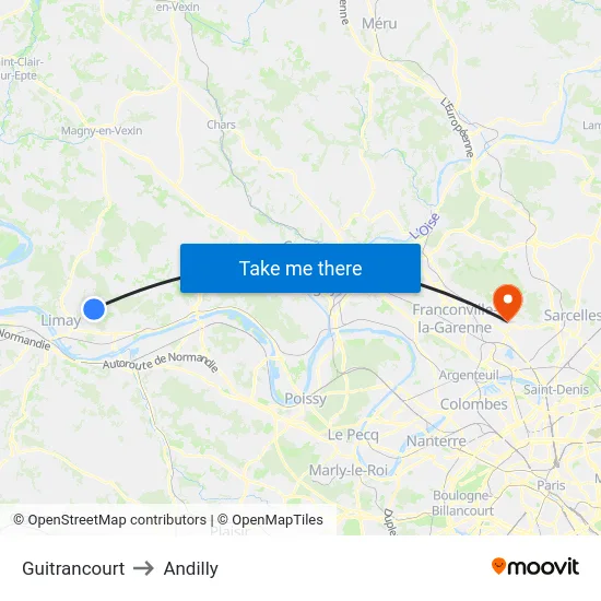 Guitrancourt to Andilly map