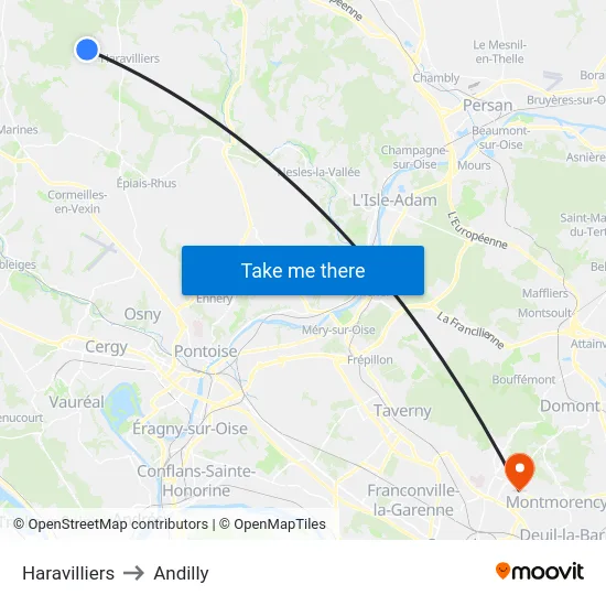 Haravilliers to Andilly map