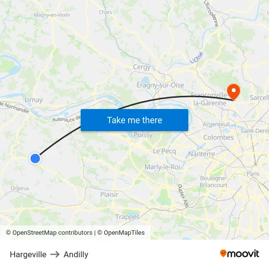 Hargeville to Andilly map