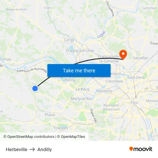 Herbeville to Andilly map