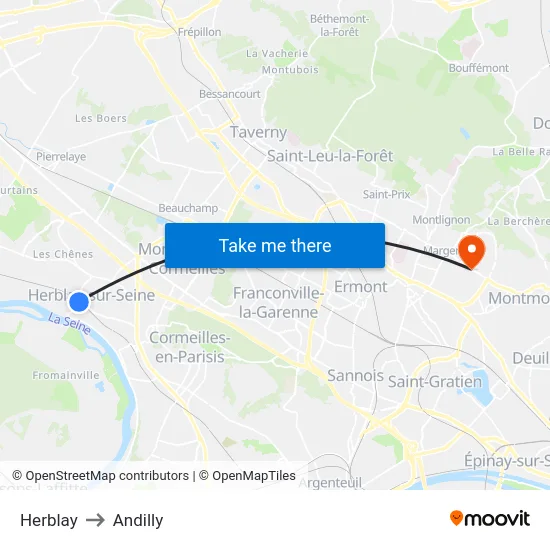 Herblay to Andilly map