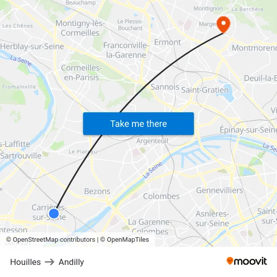 Houilles to Andilly map
