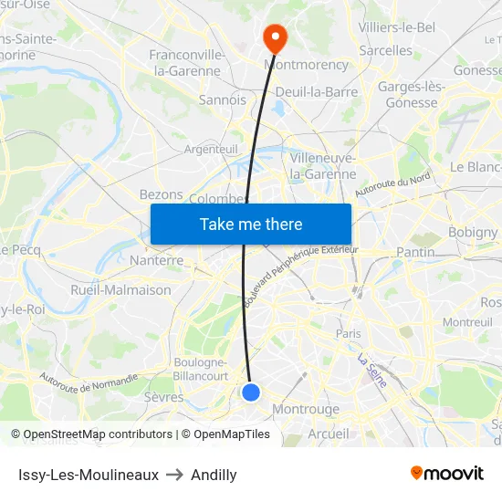 Issy-Les-Moulineaux to Andilly map