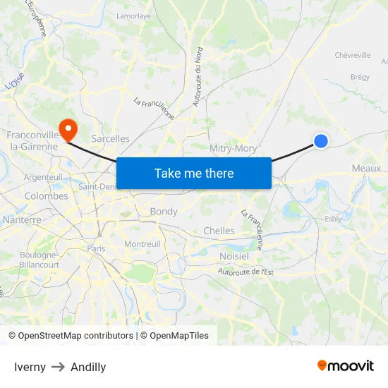 Iverny to Andilly map