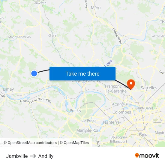 Jambville to Andilly map