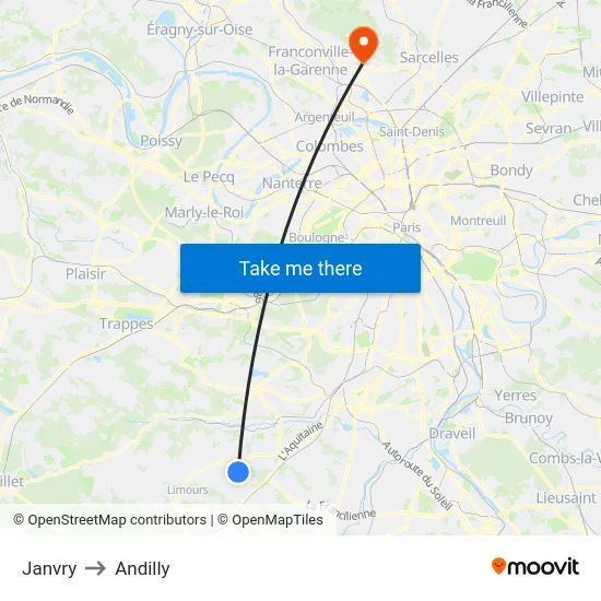 Janvry to Andilly map
