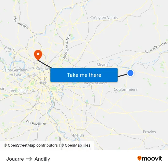 Jouarre to Andilly map